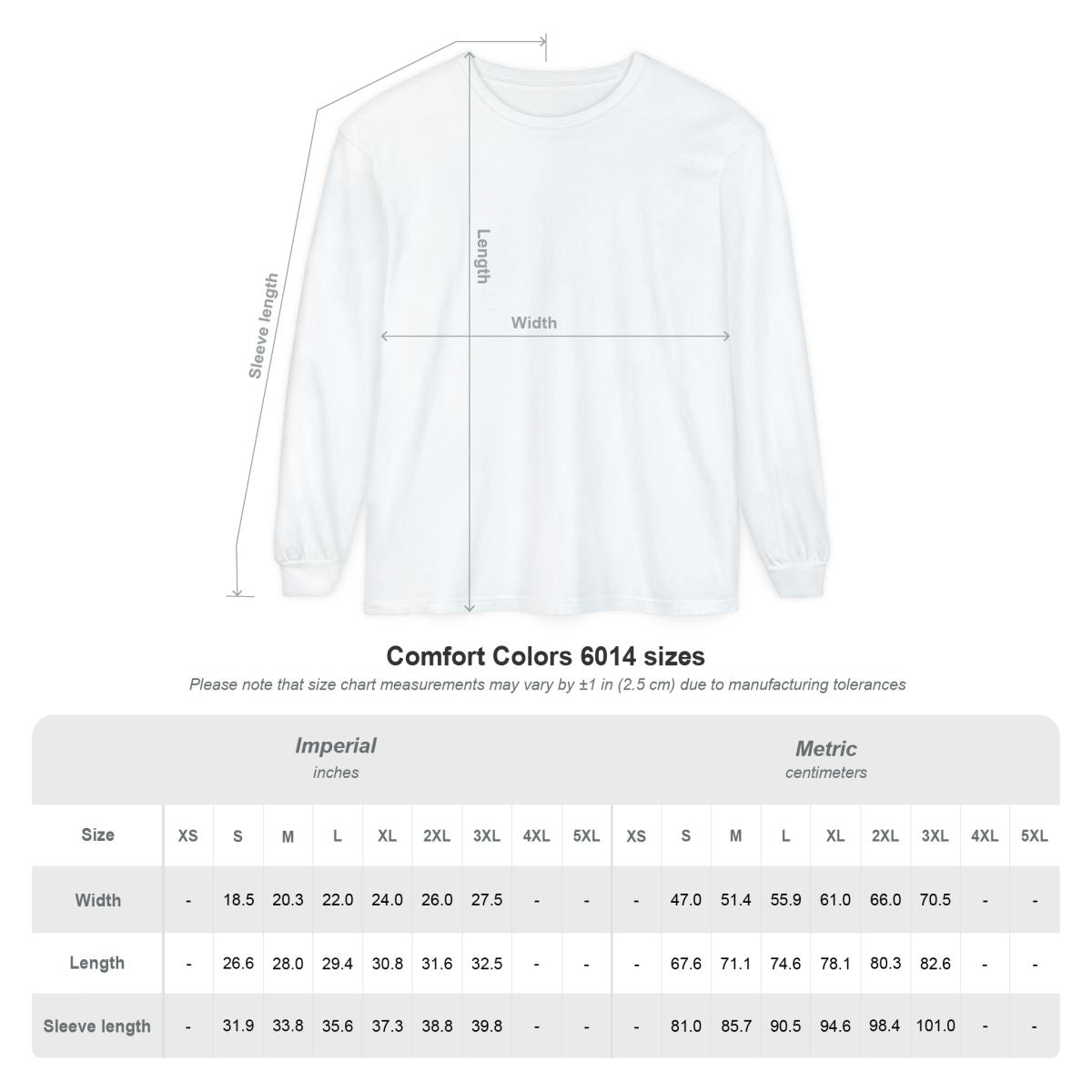 Measurement chart for a white shirt with dimensions labeled on a white background