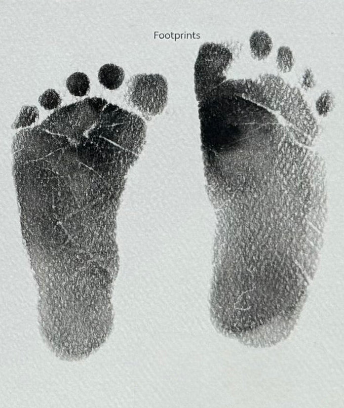 Ink and paper newborn footprint keepsake