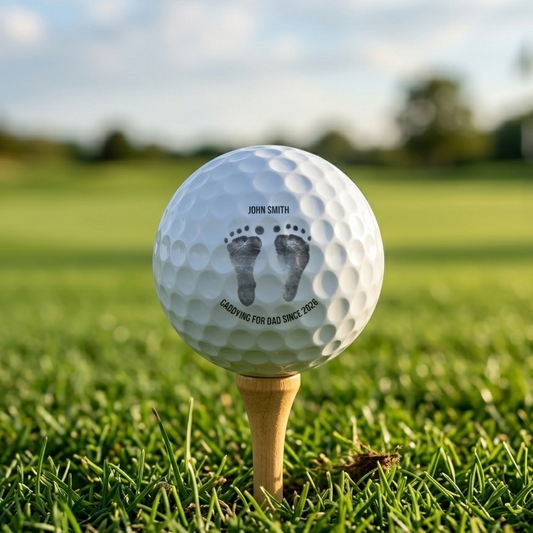 Custom golf ball keepsake with baby's footprint on it.