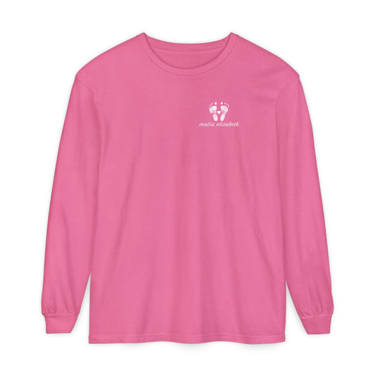 Crunchberry long-sleeve shirt with a baby footprint logo on the chest.