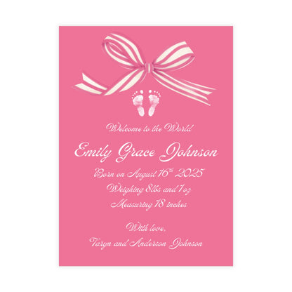 Birth Announcement - Classic Bow (5 x 7)