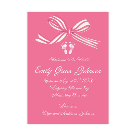 Birth Announcement - Classic Bow (5 x 7)