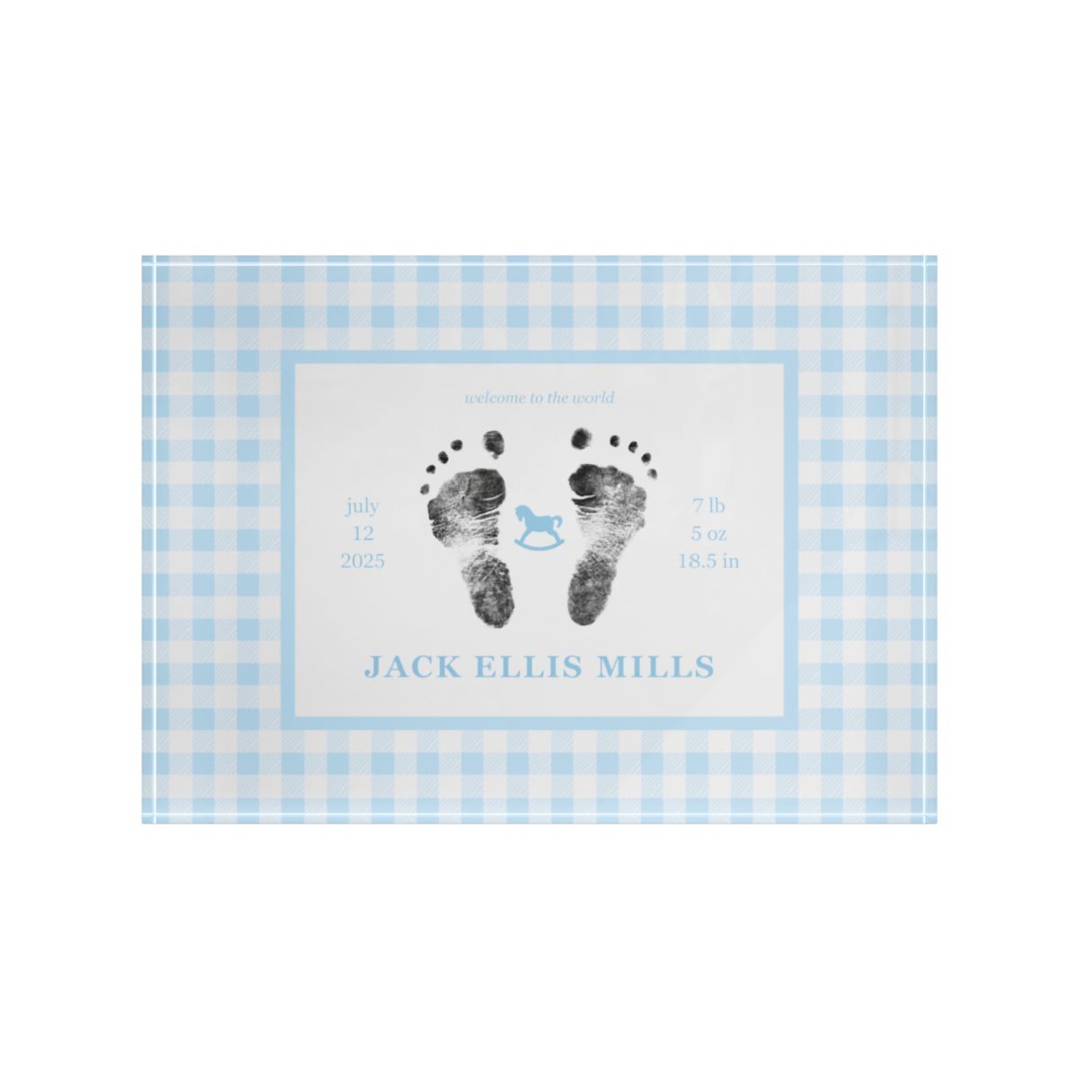 Blue acrylic block with  baby footprints and text.