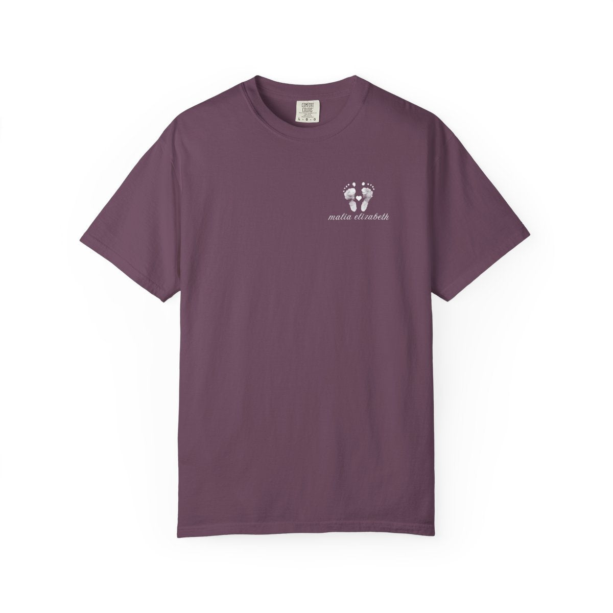 Berry t-shirt with a small baby footprint logo